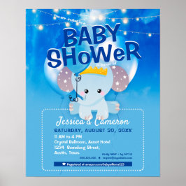 Mooie blauwe olifant & ballonnen babyfeest flyer poster