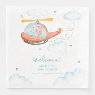 Mooie Blauwe Olifant Helikopter Baby Shower Welkom Servet