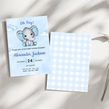 Mooie blauwe olifant jongens babyshower uitnodigin