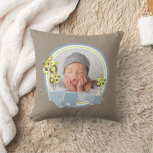 Mooie Blauwe Olifanten Bos Baby Jongen Foto Kussen