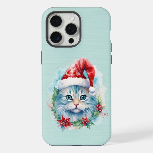 Mooie blauwe ooghat draagt kerstmuts iPhone hoesje (Achterkant)
