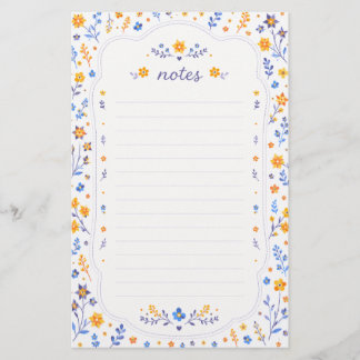 Mooie blauwe oranje bloemige briefpapier