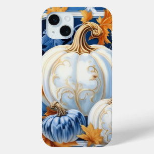 MOOIE BLAUWE ORANJE WITTE HERFST POMPOENEN iPhone 15 MINI HOESJE