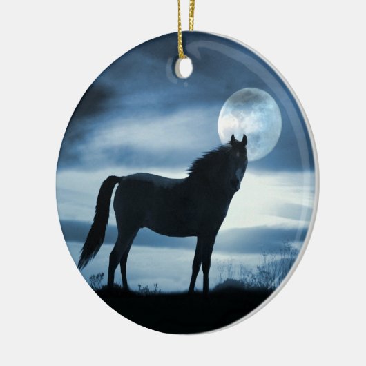 Mooie blauwe paard en maan keramisch ornament (Links)