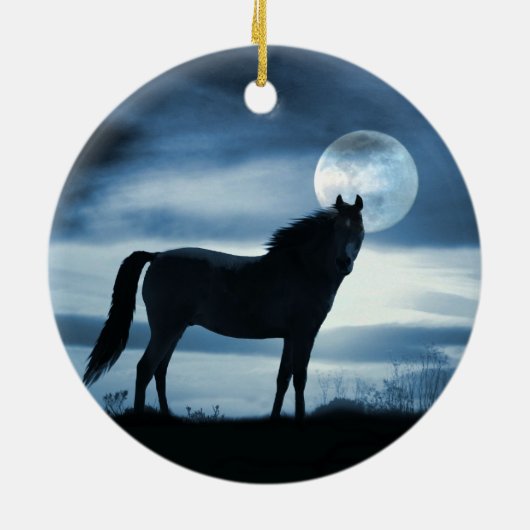 Mooie blauwe paard en maan keramisch ornament (Achterkant)