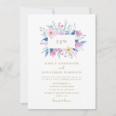 Mooie Blauwe Paarse Bloem Bruiloft Uitnodiging (Voorkant)