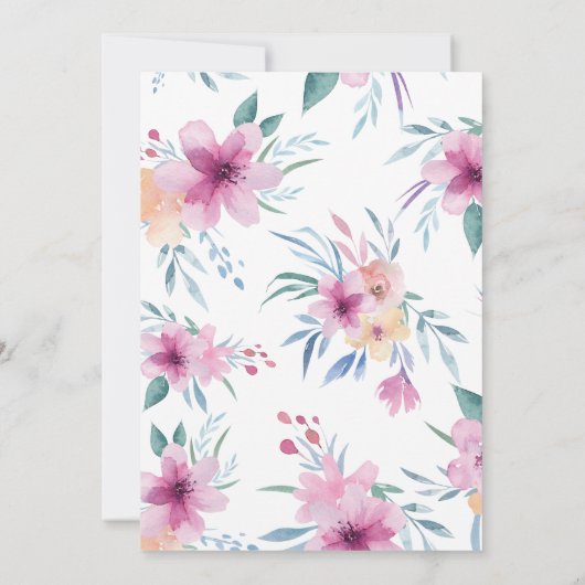 Mooie Blauwe Paarse Bloem Bruiloft Uitnodiging (Achterkant)