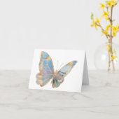 Mooie Blauwe, Paarse en Zilveren Vlinder BLANK Kaart (Gele Bloem)
