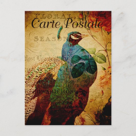  mooie blauwe pacock Floral Frans Briefkaart (Voorkant)