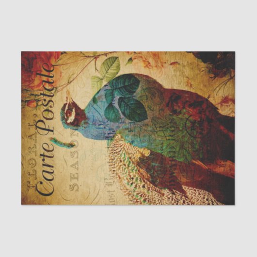  mooie blauwe pacock Floral Frans Tissuepapier (Voorkant)