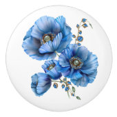 Mooie blauwe papavers en stenen keramische knop (Voorkant)