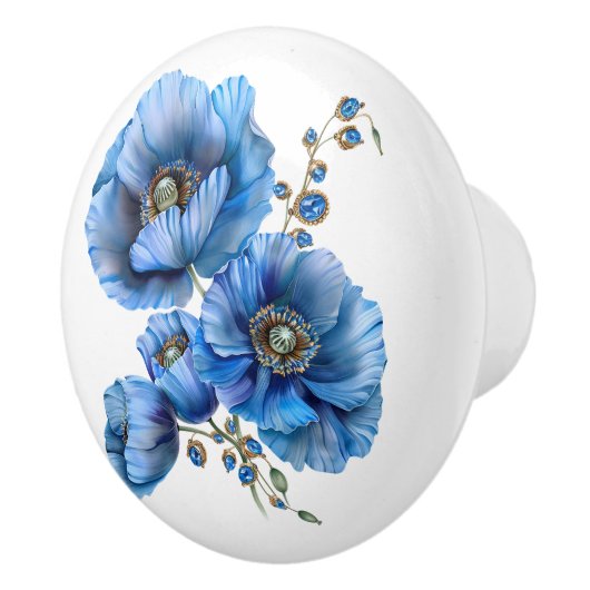 Mooie blauwe papavers en stenen keramische knop (Rechts)