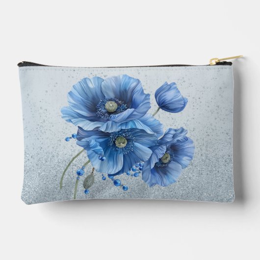 Mooie blauwe papavers op een blauwe glitter rug etui (Achterkant)