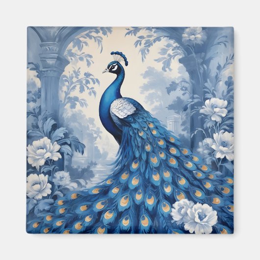 Mooie blauwe pauw magneet (Voorkant)