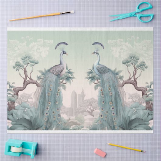 Mooie blauwe pauwen tissuepapier (Craft)