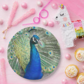 Mooie blauwe pauwenveren papieren bordje (Feest)