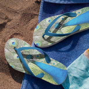 Mooie blauwe pauwenveren teenslippers