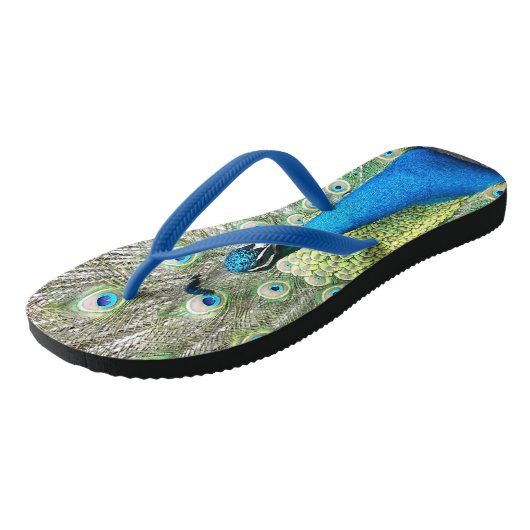 Mooie blauwe pauwenveren teenslippers (Schuin)