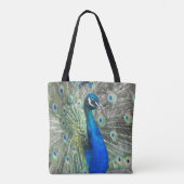 Mooie blauwe pauwenveren tote bag (Achterkant)
