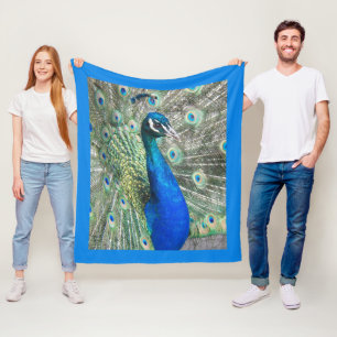 Mooie Blauwe Peacock w/Blauwe Rand Fleece Deken