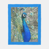 Mooie Blauwe Peacock w/Blauwe Rand Fleece Deken (Voorkant)