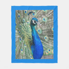 Mooie Blauwe Peacock w/Blauwe Rand Fleece Deken