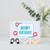 Mooie blauwe polka dot kat Pootjes omhoog Verjaard Briefkaart (Staand voorkant)