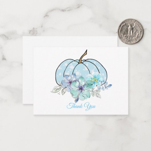 Mooie Blauwe Pompoen Bedankkaartjes Notitiekaartje (Voorkant / Achterkant in situ)