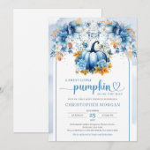 Mooie blauwe pompoen herfst oranje bladeren boho b kaart (Voorkant / Achterkant)