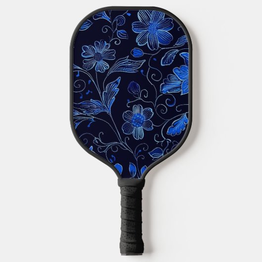 Mooie Blauwe Pro Bloemige Pickleball Paddle (Voorkant)