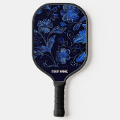 Mooie Blauwe Pro Bloemige Pickleball Paddle (Achterkant)