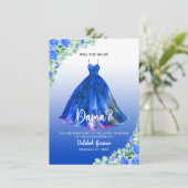 Mooie Blauwe Quinceañera Dama Uitnodiging (Staand voorkant)