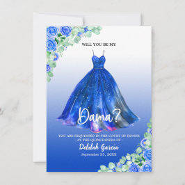 Mooie Blauwe Quinceañera Dama Uitnodiging