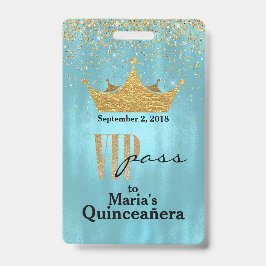 Mooie blauwe Quinceañera VIP-badge met gouden kroo Badge