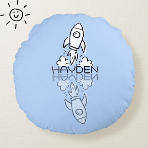 Mooie Blauwe Raket Reflectie Doodle Aangepaste Naa Rond Kussen