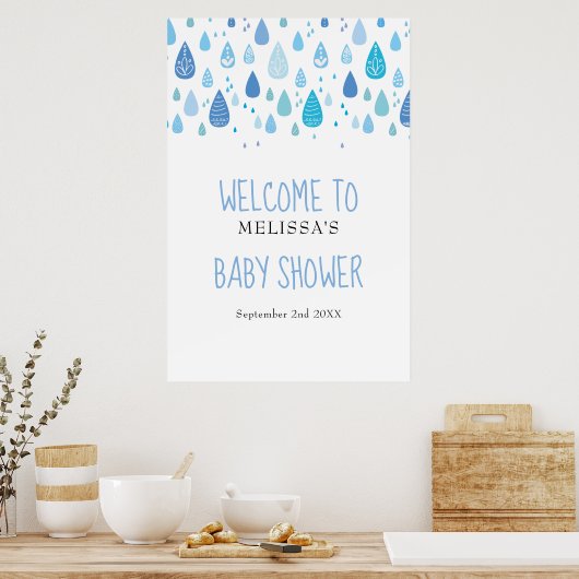 Mooie Blauwe Regendruppels Baby Shower / Strooi We Poster (Keuken)