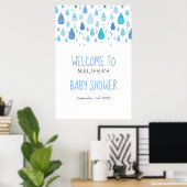 Mooie Blauwe Regendruppels Baby Shower / Strooi We Poster (Thuiskantoor)