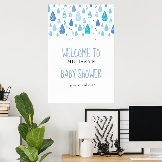 Mooie Blauwe Regendruppels Baby Shower / Strooi We Poster (Thuiskantoor)