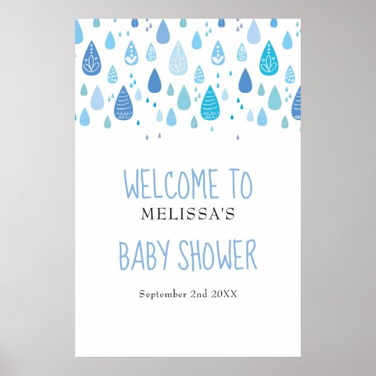 Mooie Blauwe Regendruppels Baby Shower / Strooi We Poster (Voorkant)