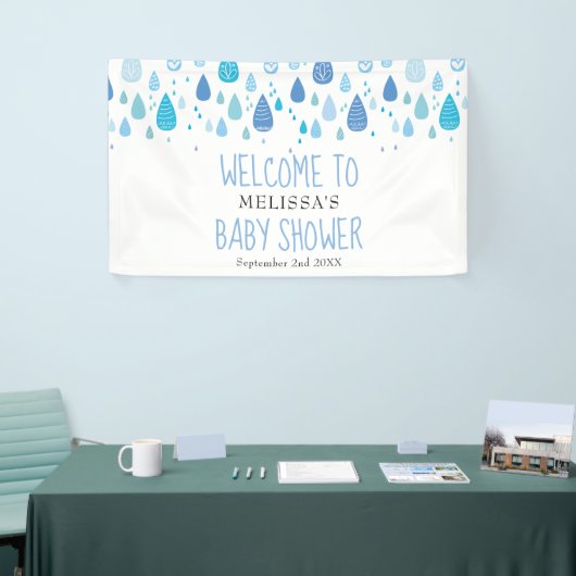 Mooie Blauwe Regendruppels Baby Shower / Strooi We Spandoek (Beurs)