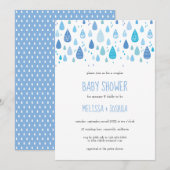 Mooie blauwe regendruppels Baby Shower voor koppel Kaart (Voorkant / Achterkant)