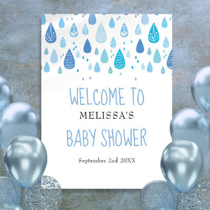 Mooie Blauwe Regendruppels Baby Shower Welkom Bord Poster