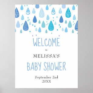 Mooie Blauwe Regendruppels Baby Shower Welkomstbor Poster