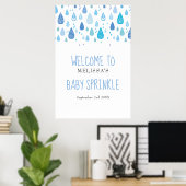 Mooie Blauwe Regendruppels Baby Sprinkle / Shower  Poster (Thuiskantoor)