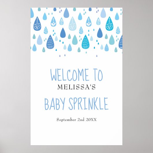 Mooie Blauwe Regendruppels Baby Sprinkle / Shower  Poster (Voorkant)