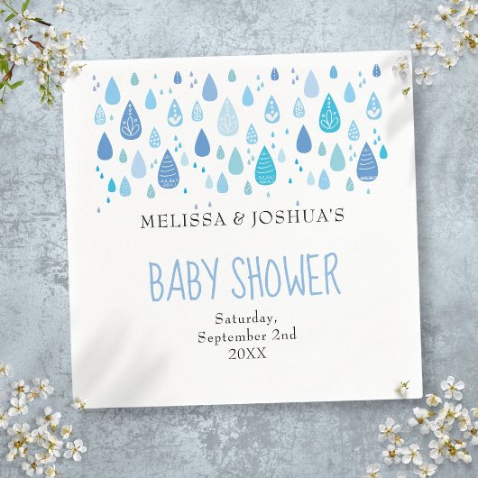 Mooie blauwe regendruppels Cadeau Baby Shower Servet