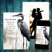 Mooie blauwe reiger Kustvogel Foto Bruiloft Save The Date