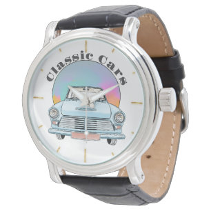 Mooie blauwe Retro Classic auto Horloge