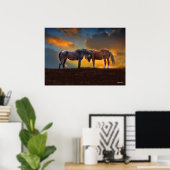 Mooie Blauwe Roan en Palomino-paarden Poster (Thuiskantoor)