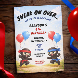 Mooie Blauwe & Rode Ballonnen Twee Ninja's Kinderv Kaart